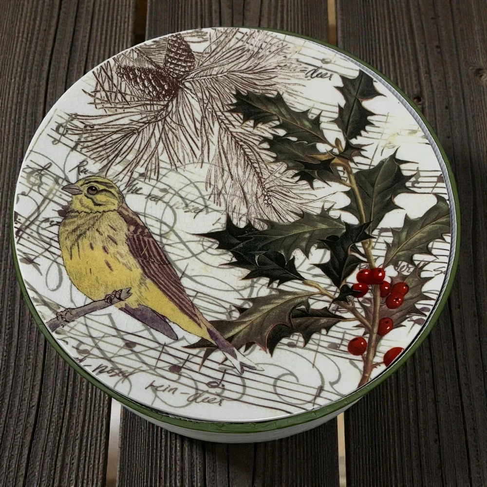NEW Vintage Y2K Pottery Barn Christmas Songbird Floral Set 4 8.25